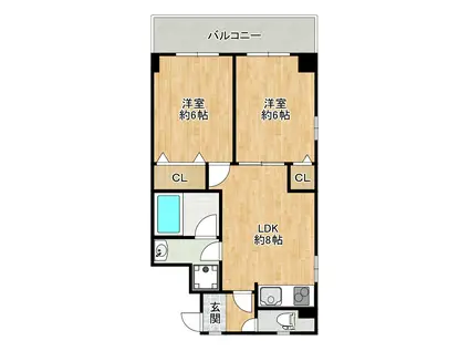K・COURT市岡(2LDK/1階)の間取り写真