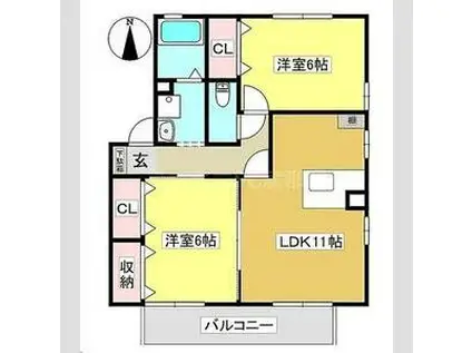 ローズコート鞍 D(2LDK/2階)の間取り写真