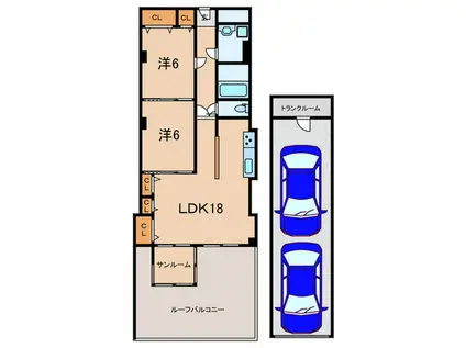 シャルマンカトルズ森北(2LDK/1階)の間取り写真