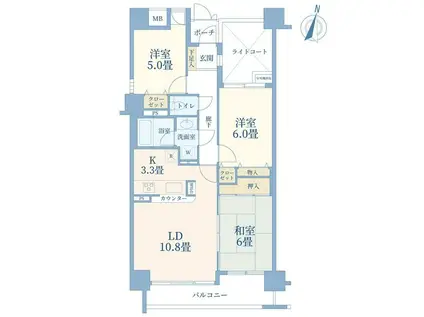 ヴィルヌーブ豊島園(3LDK/12階)の間取り写真