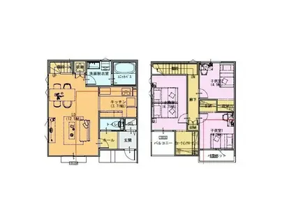六坊北町アパート(3LDK/2階)の間取り写真