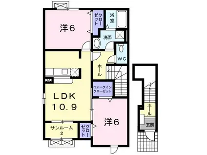 モンソレイユII(2LDK/2階)の間取り写真