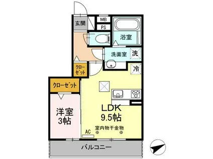 アルバグランデ伊倉(1LDK/1階)の間取り写真