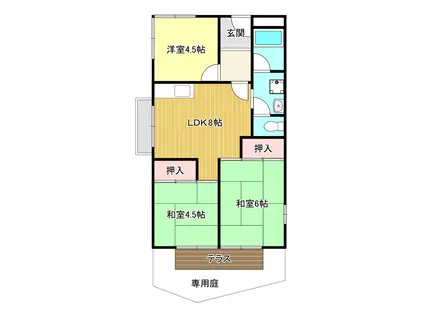 ロイヤルクィーンズパーク箕面(3LDK/1階)の間取り写真