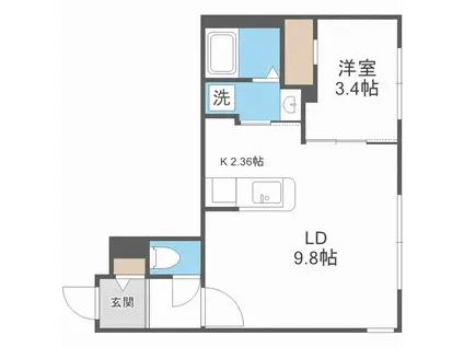 LA CASA DEL SOLE(1LDK/2階)の間取り写真