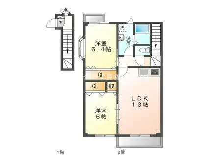 ベルバランセK 弐番館(2LDK/2階)の間取り写真