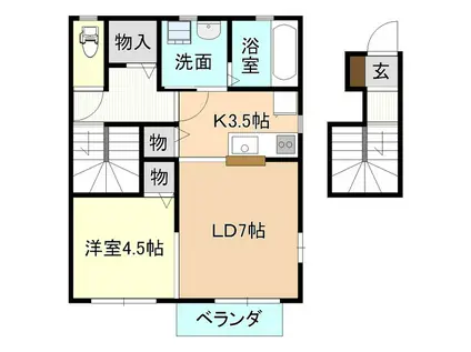 プティ・ボヌール(1LDK/2階)の間取り写真