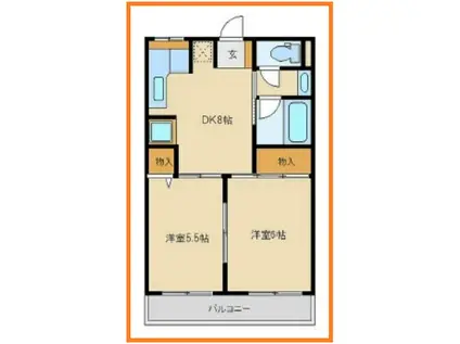 梶ヶ谷リベール(2DK/4階)の間取り写真