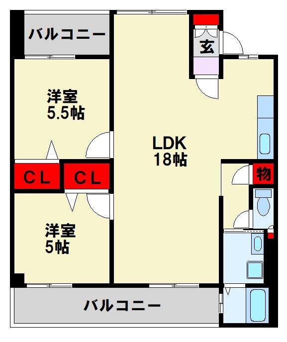 ピボットコート今池(2LDK/3階)の間取り写真