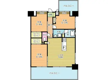 WINGS三萩野(3LDK/14階)の間取り写真