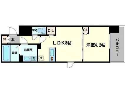 ラグゼ難波南(1LDK/7階)の間取り写真