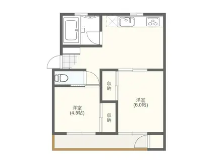 ランドヒルズ山崎(2DK/2階)の間取り写真