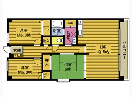 詫磨マンション(3LDK/4階)の間取り写真