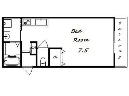 シェモア関守(ワンルーム/2階)の間取り写真