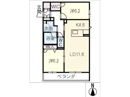 オーレリアン(2LDK/2階)の間取り写真