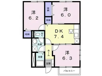 フルスナーエB(3DK/1階)の間取り写真