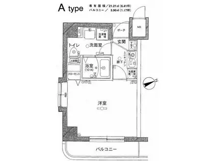 グリフィン横浜・山手(1K/6階)の間取り写真