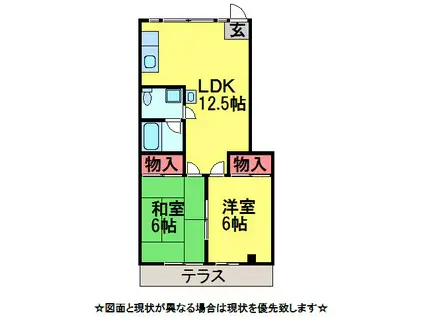 エーデルハイム(2DK/1階)の間取り写真