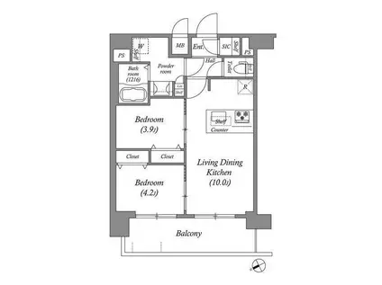 アドバンス大阪ビヤン(2LDK/11階)の間取り写真