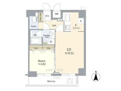 ガリシア浜松町(1LDK/12階)の間取り写真