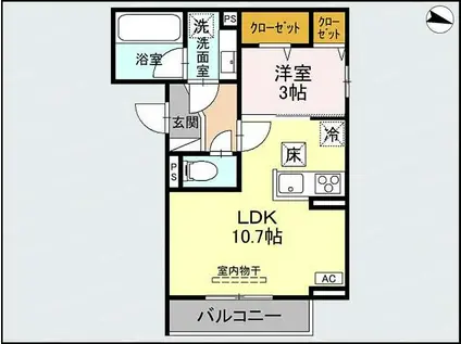 D-ROOM南笹口(1LDK/2階)の間取り写真
