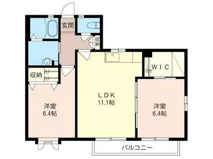 グリーンパーク 積水ハウスシャーメゾン P1台付(2LDK/2階)の間取り写真