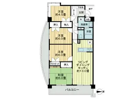 サンライフ小倉南(4LDK/3階)の間取り写真