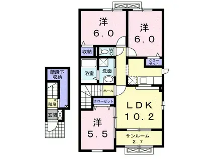 ドゥ・ファミーユB(3LDK/2階)の間取り写真