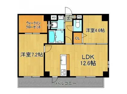 グランシャルム皆実町(1LDK/6階)の間取り写真