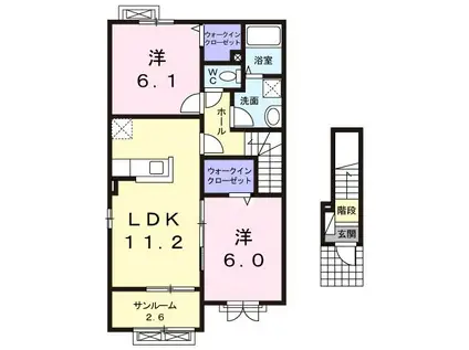 ミニョン・アンジュM(2LDK/2階)の間取り写真