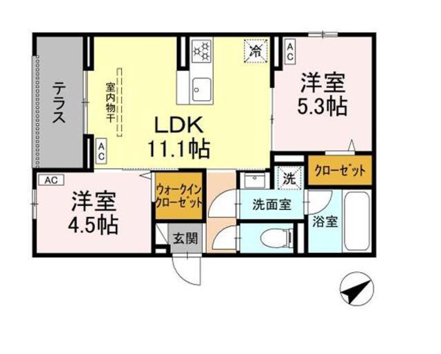 アルスフィルド相模原(2LDK/1階)の間取り写真