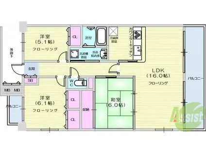 グローリィハイツNO3(3LDK/3階)の間取り写真