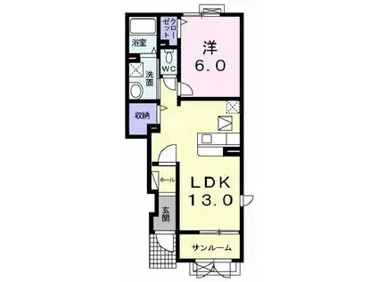 ジェルメSAKAIサウス(1LDK/1階)の間取り写真