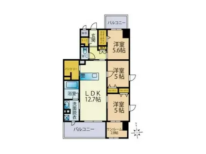 グランタイム都町(3SLDK/4階)の間取り写真