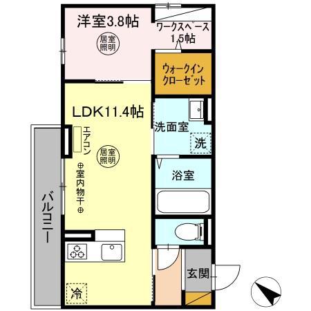 ウエスト・パーク C(1LDK/2階)の間取り写真