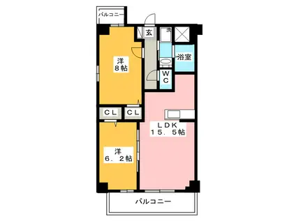 アルバグランデ三ツ矢橋(2LDK/2階)の間取り写真
