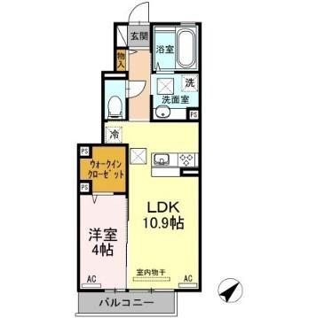 アイコート金古曽(1LDK/1階)の間取り写真