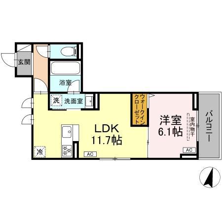 D PAINA 木月住吉町(1LDK/3階)の間取り写真