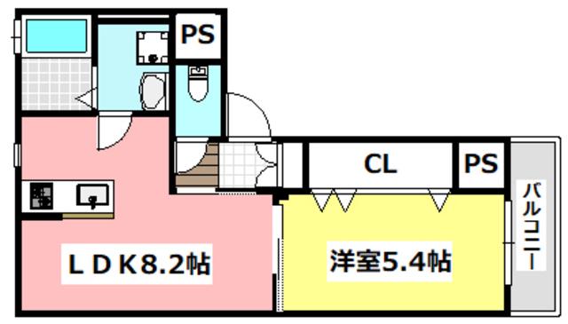 クレインコート鶴野(1LDK/2階)の間取り写真
