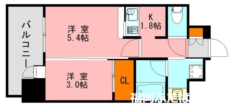 エンクレスト博多駅前ART(2K/3階)の間取り写真