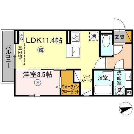 D-ROOM姫子(1LDK/2階)の間取り写真
