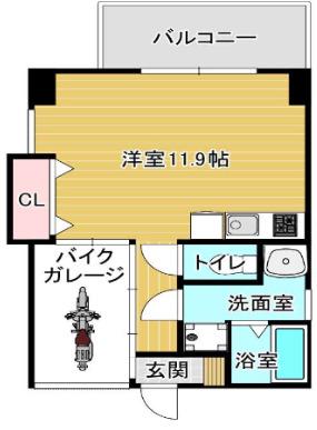 ハイディングプレイス東比恵(ワンルーム/5階)の間取り写真