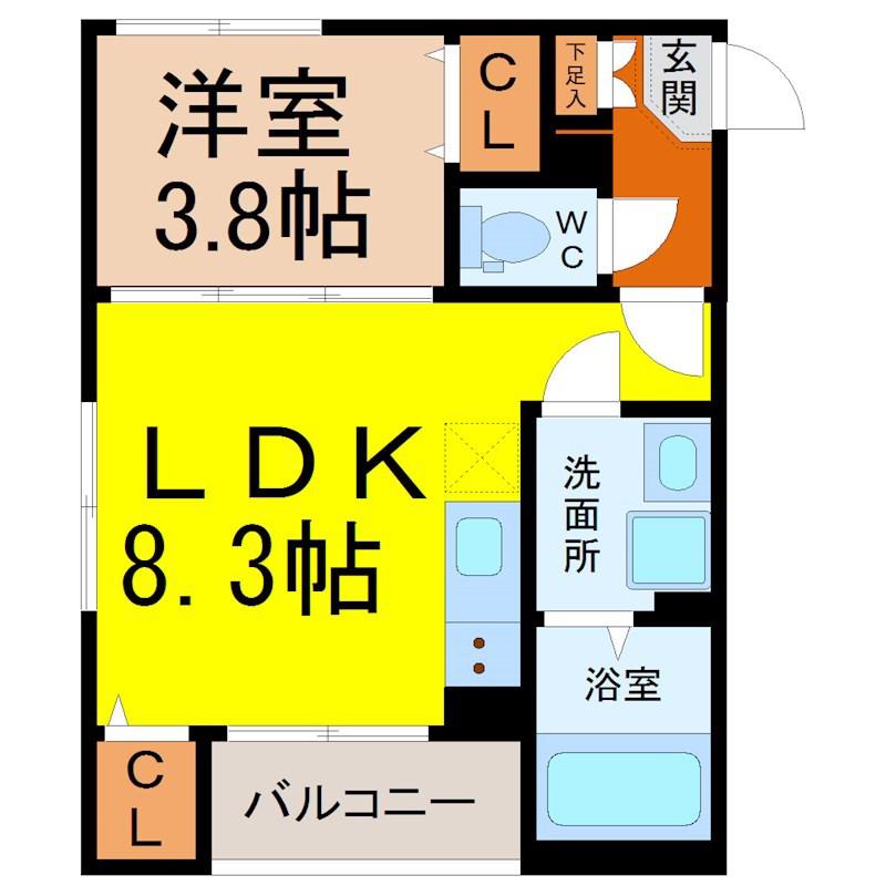 ルーチェ新守山(1LDK/1階)の間取り写真