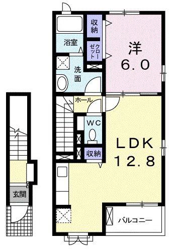 カーサ・セレーノA(1LDK/2階)の間取り写真