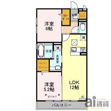 ベルフール花影(2LDK/2階)の間取り写真