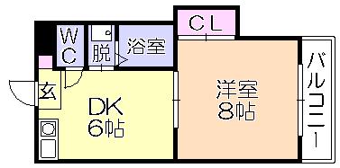 シャロム新町(1DK/1階)の間取り写真
