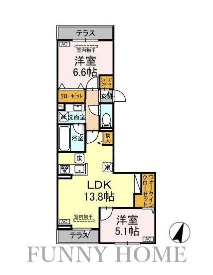 セレスティア船橋II(2LDK/1階)の間取り写真