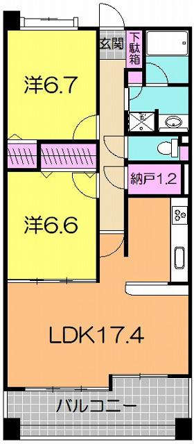 フォーラム五番館(2LDK/4階)の間取り写真