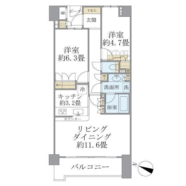 アールヴェール代々木(2LDK/4階)の間取り写真