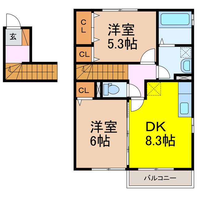 エルパルテ白岩(2DK/2階)の間取り写真